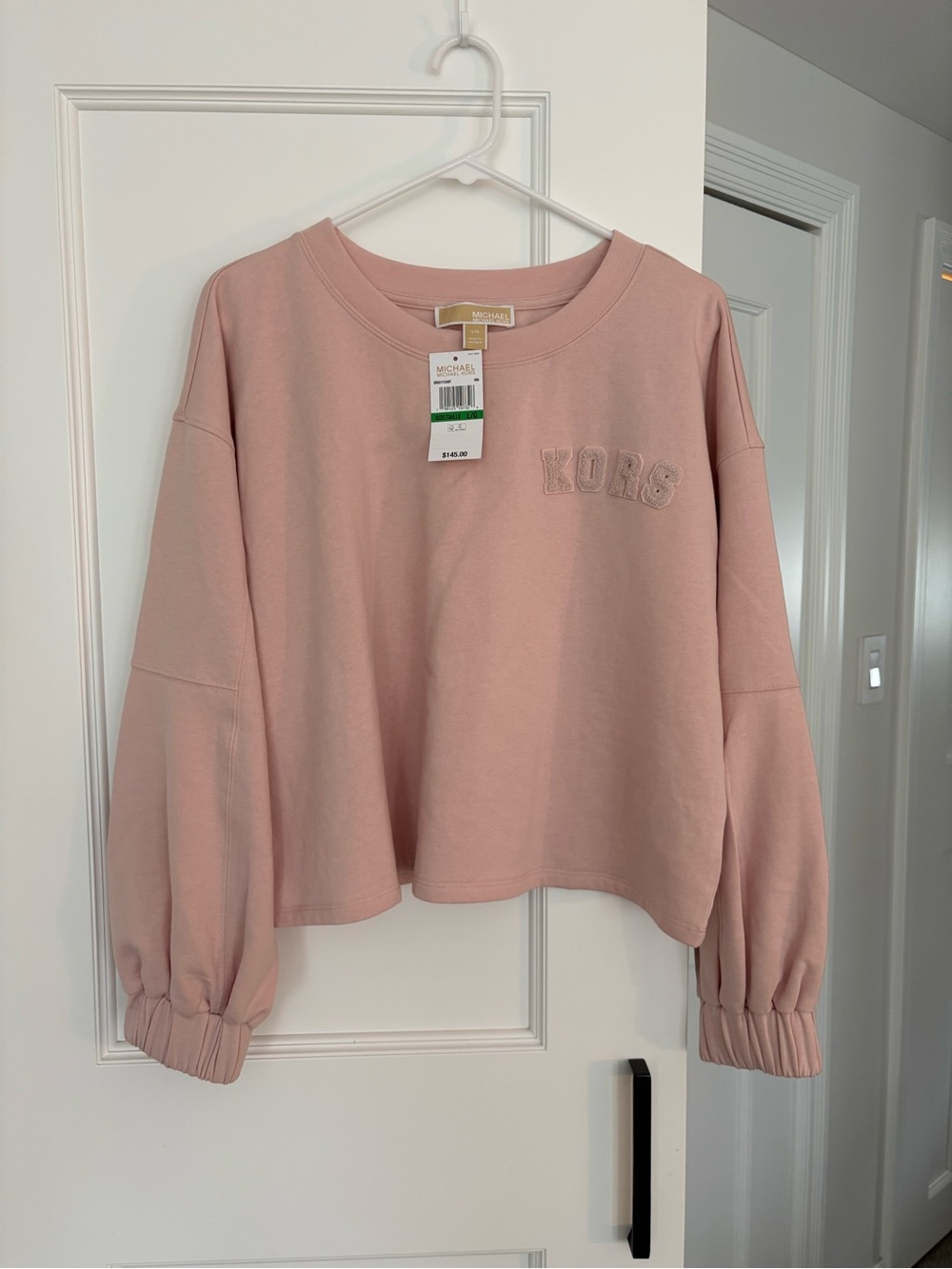 NWT - Michael Kors Dusty Pink Embroidered Cropped Box Cut Sweatshirt